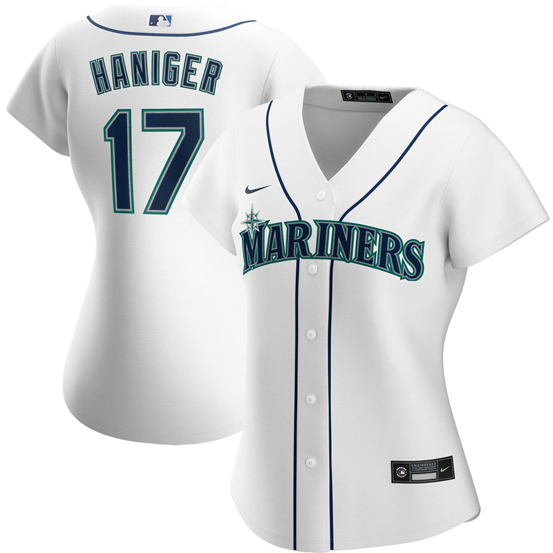 2020 MLB Women Seattle Mariners 17 Mitch Haniger Nike White Home 2020 Replica Player Jersey 1